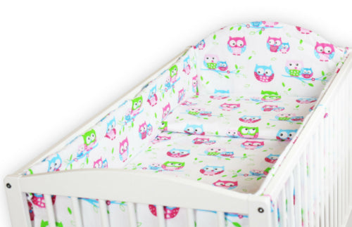 Padded Bumper To Fit Baby Cot Bed All-Round Cotton 420cm Owls White