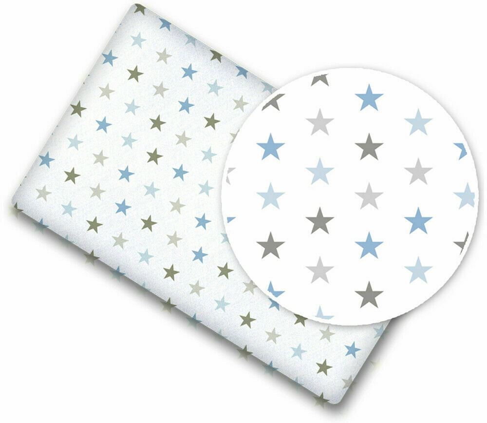 Baby Fitted Cot Bed Sheet Printed 100% Cotton Mattress 140X70cm Grey Blue Stars