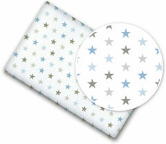 Baby Fitted Cot Bed Sheet Printed 100% Cotton Mattress 140X70cm Grey Blue Stars - MyHappy Baby