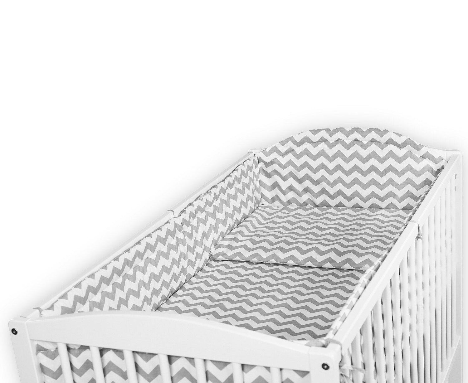 Padded Bumper To Fit Baby Cot Bed All-Round Cotton 420cm Zig Zag