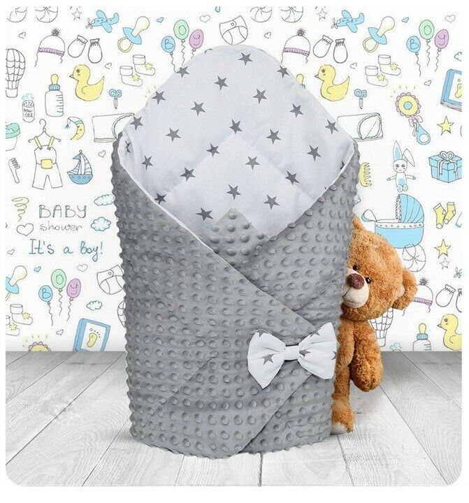 Baby Swaddle Wrap Newborn Dimple Cotton Infant Bedding Grey/ Small Stars On White