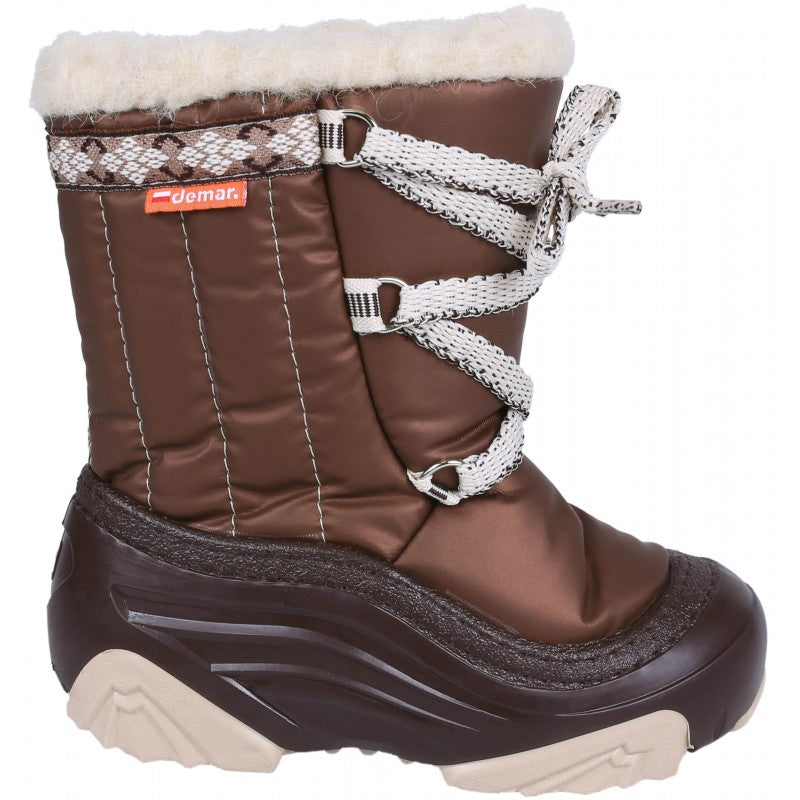 DEMAR Baby Kids Snow Winter Boots Woollen Fur - Brown/Ecru