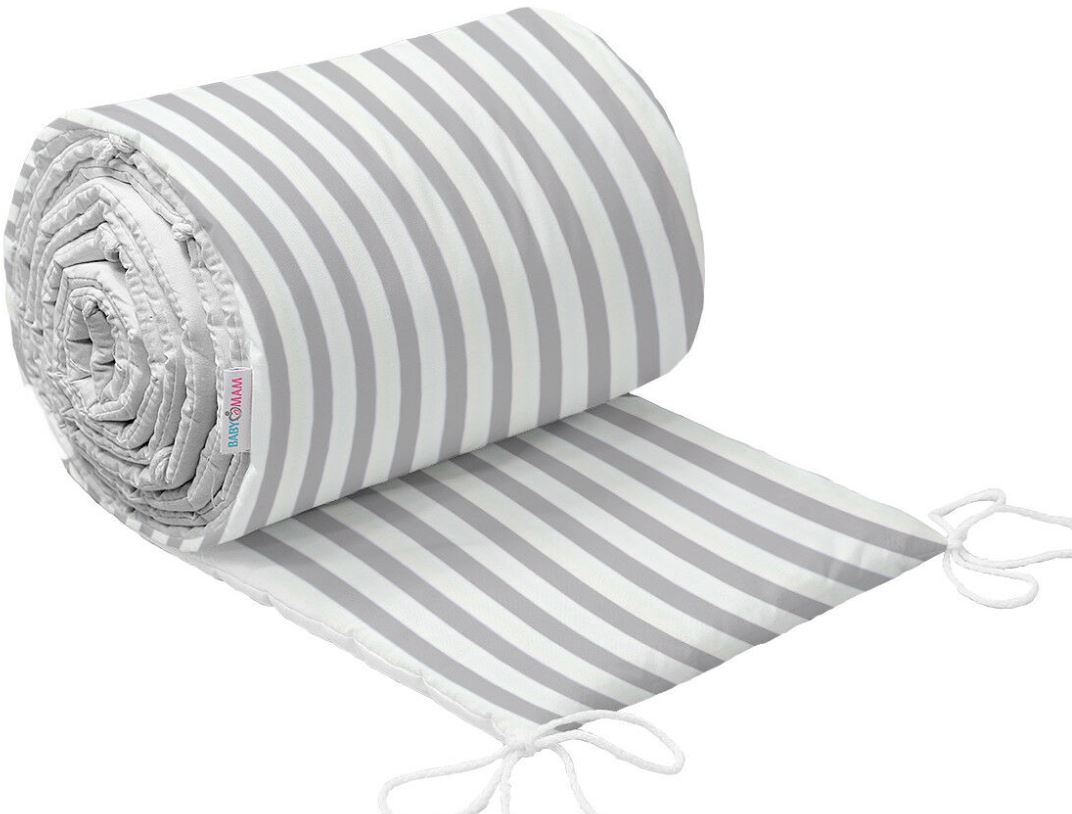 Padded Bumper To Fit Baby Cot Bed All-Round Cotton 420cm Stripes Grey