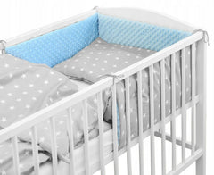 Baby dimple Cot Liner 180cm straight fit COT 120x60cm Blue/ Small white stars on grey - MyHappy Baby
