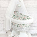 White Wicker Moses Basket with Wheels Baby+full Bedding Set Garden Flowers Dimple