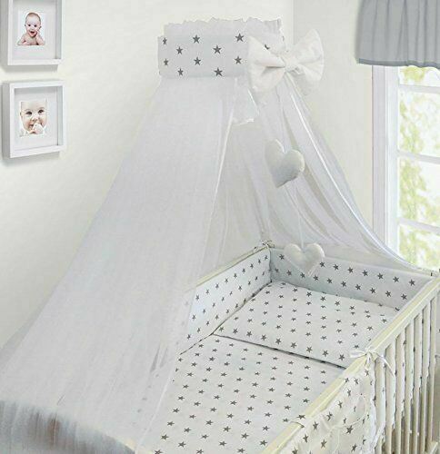 10pcs baby bedding set 100% cotton fit cot 120x60cm Small Grey Stars on White