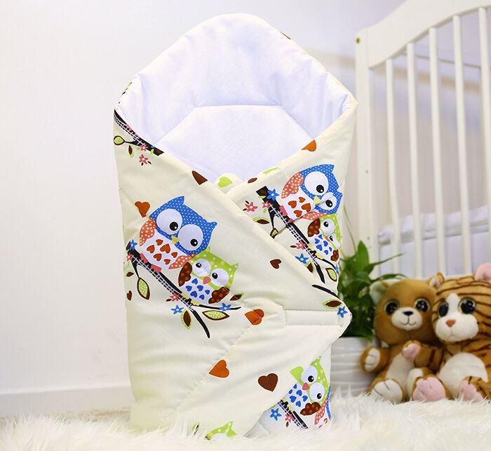 Baby Swaddle Wrap Newborn Bedding Blanket 100% Cotton Sleeping Bag Owls Cream Ii