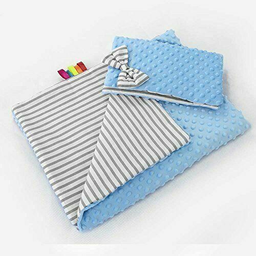 Warm Baby Blanket Dimple Quilt Pillow 100X75cm Blue - Stripes Grey