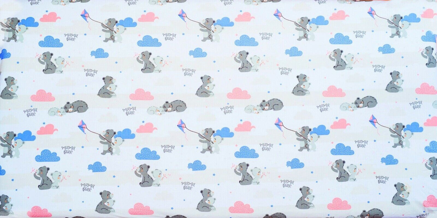 Baby Fitted Junior Bed Sheet Printed 100% Cotton Mattress 160X70cm Mama Bear