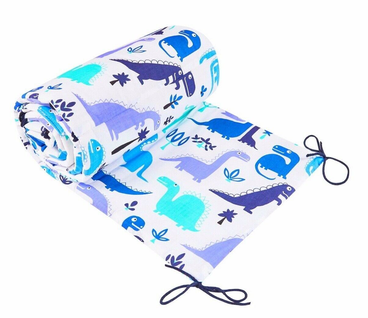Padded Bumper To Fit Baby Cot Bed All-Round Cotton 420cm Dinosaurs Blue