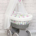 Moses Wicker Basket Full Set Bedding Set Canopy Grey/Owls white dimple