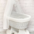 Full Bedding Set With Canopy To Fit Wicker Moses Basket Dimple White/ Chevron
