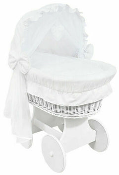 Baby Full Bedding Set With Hood To Fit Wicker Moses Basket Cotton White - MyHappy Baby