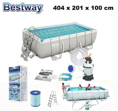 Bestway Swimming Pool Rectangular 404X201X100cm With Sand Filter Pump 13'3Ft - MyHappy Baby