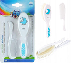 Hair Brush And Comb Canpol Grooming Set Soft Gentle 2 In 1 Blue Sheep - MyHappy Baby