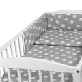 Baby 6Pc Bedding Set Pillow Duvet Quilt Sheet Bumper Fit Cotbed 140x70cm Big White Stars On Grey
