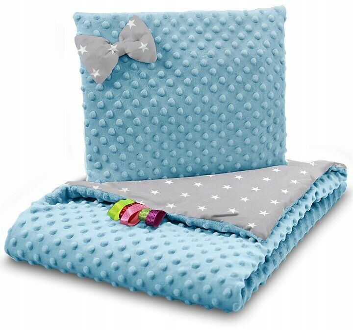 Warm Baby Blanket Dimple Quilt Pillow 100X75cm Blue - Small White Stars On Grey