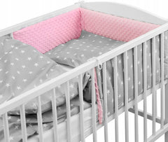 Baby 5Pc Dimple Bedding Set Duvet Quilt Fit Cotbed 140X70cm Dimple Pink/ Small White Stars On Grey - MyHappy Baby
