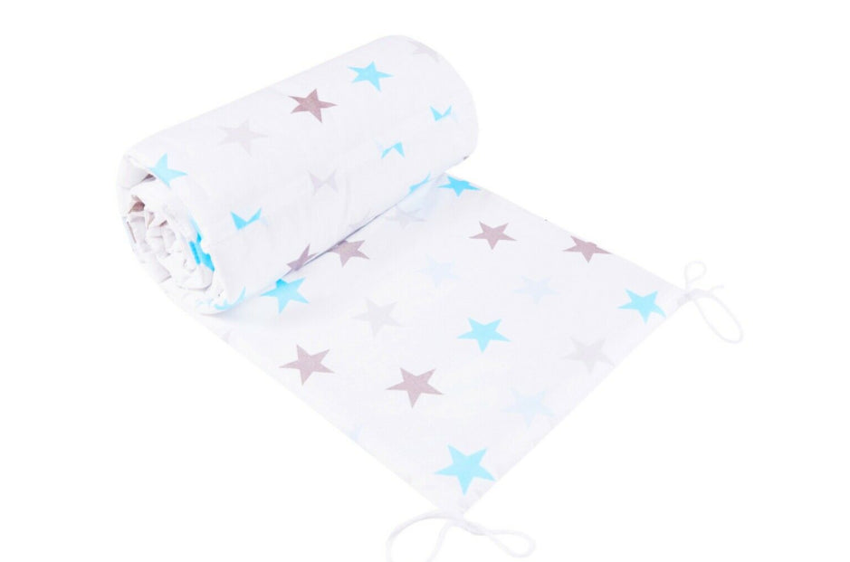 Baby bedding bumper padded cotton 190cm half cot bed Bumper Stars grey blue