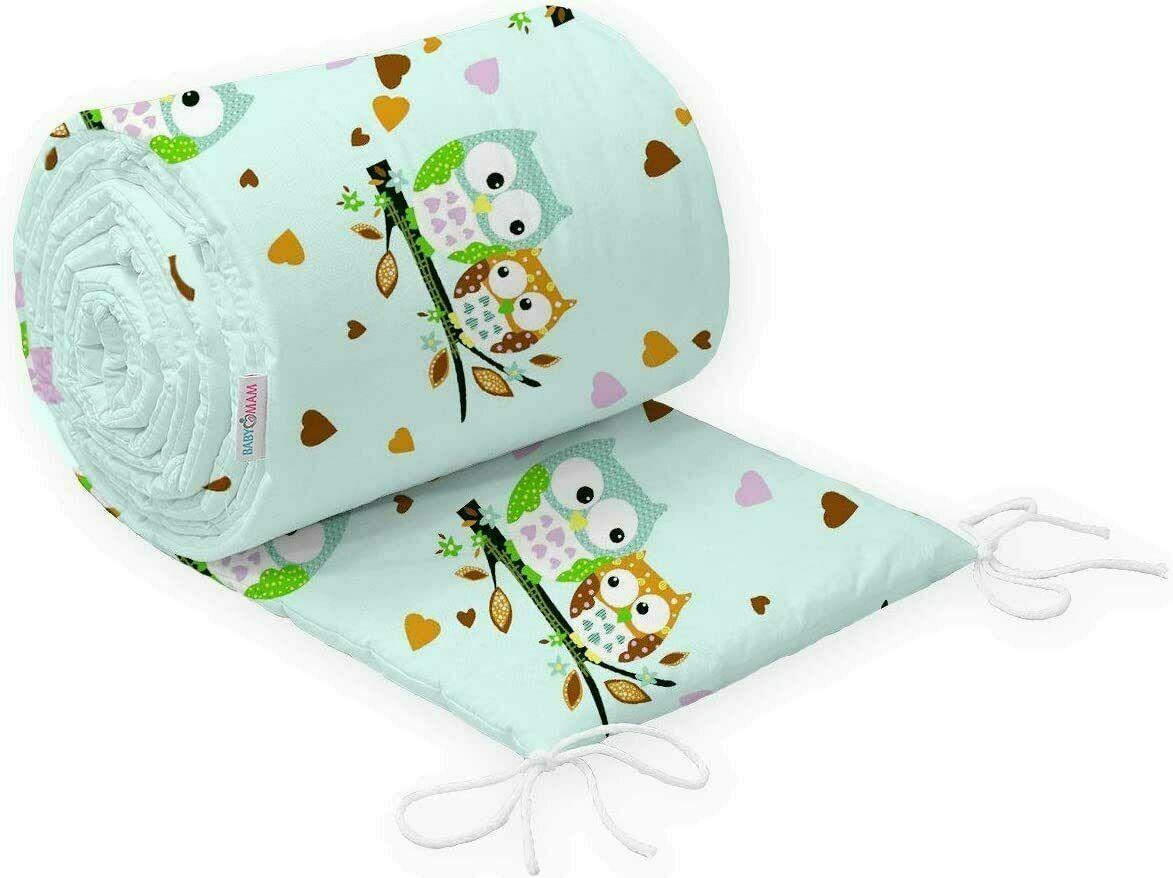 Padded Bumper To Fit Baby Cot Bed All-Round Cotton 420cm Owls Turquoise