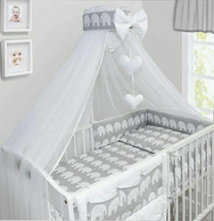 Baby Bedding Set 10Pc Fit Cot Bed 140x70cm - Elephants Grey - MyHappy Baby
