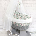 Moses Wicker Basket Full Set Bedding Set Canopy Grey/Garden flowers dimple