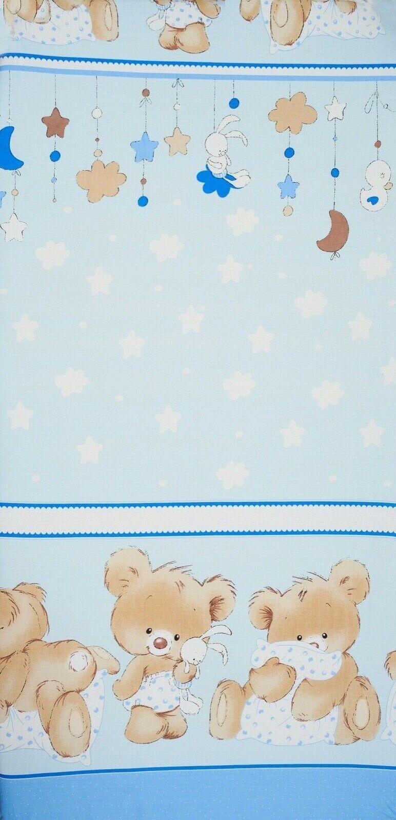 Baby Fitted Cot Sheet Printed Design 100% Cotton Mattress 120X60 cm Cuddle Bear Blue