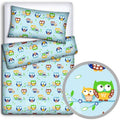 Baby 4Pc Bedding Set Pillow Duvet Quilt Fit Cotbed 140X70cm Owls Blue