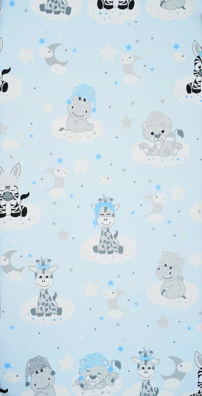 Baby Fitted Cot Bed Sheet Printed 100% Cotton Mattress 140X70cm Sweet Animals Blue