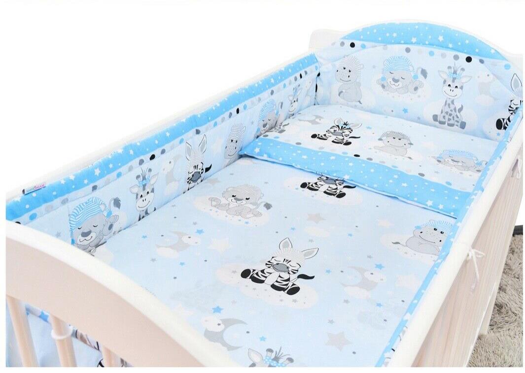 Padded Bumper To Fit Baby Cot Bed All-Round Cotton 420cm Sweet Animals Blue