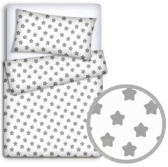 Baby 4Pc Bedding Set Pillow Duvet Quilt Fit Cotbed 140x70cm Big Grey Stars On White - MyHappy Baby