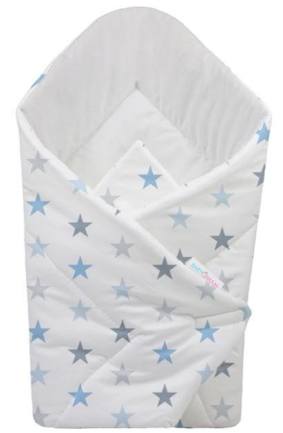 Baby Swaddle Wrap Newborn Bedding Blanket 100% Cotton Sleeping Bag Grey Blue Stars