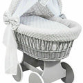 Baby Full Bedding Set With Hood To Fit Wicker Moses Basket Dimple Grey - Small Stars With Grey