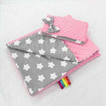 Warm Baby Blanket Dimple Quilt Pillow 100X75 Light Pink-Big White Stars On Grey