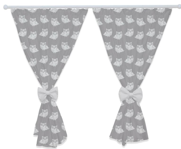 Nursery Curtains for Babies & Toddler's Bedroom Owls grey