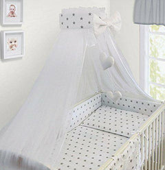 Baby bedding set Cotton Nursery 14pc to Fit Cot 120x60cm Small grey stars on white - MyHappy Baby
