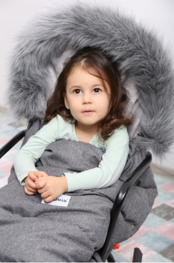 Large Baby Kid Footmuff Fluffy Collar Stroller Pushchair Sleeping Bag Husky Dark Grey