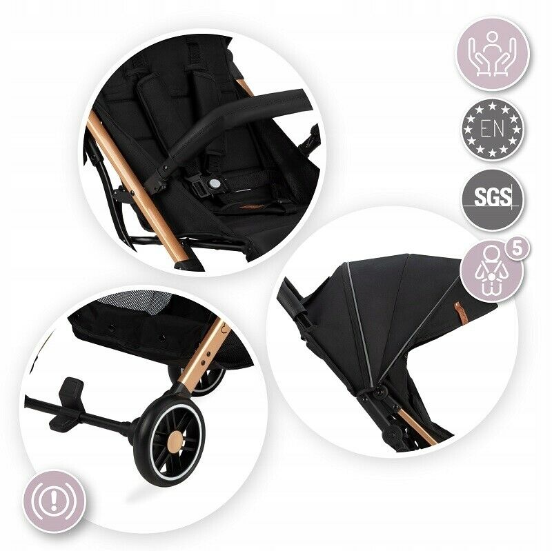 Baby Stroller Lightweight Maneuverable Folded Pushchair Buggy Momi Estelle Black