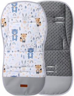 Universal Double Sided Pram Seat Liner Pushchair Buggy GRAPHITE/Forest Friends - MyHappy Baby