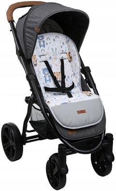 Universal Double Sided Pram Seat Liner Pushchair Buggy GRAPHITE/Forest Friends - MyHappy Baby