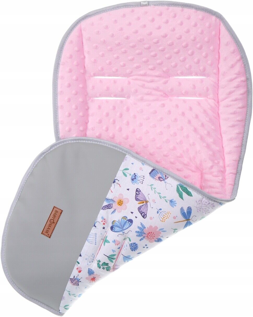 Universal Double Sided Soft Pram Seat Liner Pushchair Buggy PINK On the Meadow