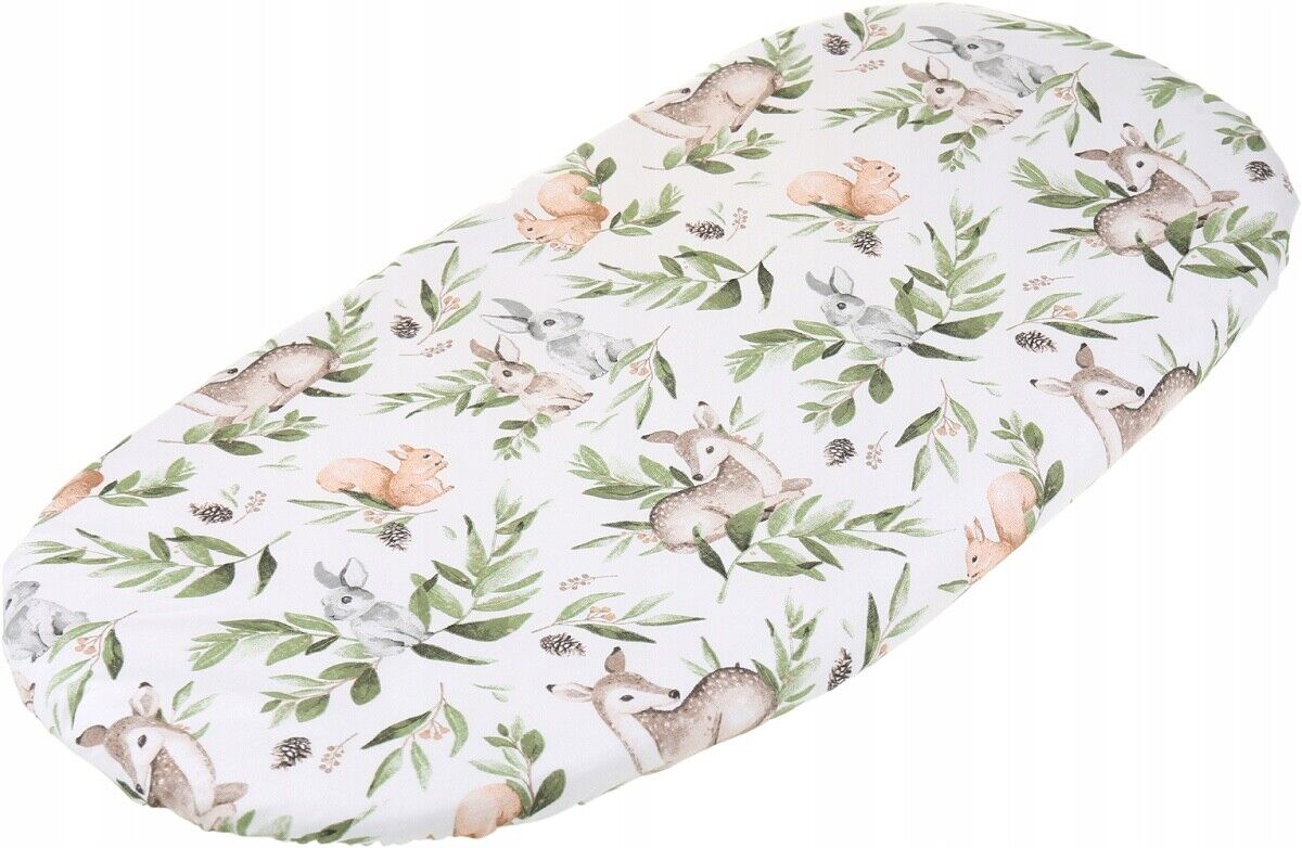 80x38cm Fitted Sheet 100% Cotton for Baby Moses Basket Pram Bassinet Green Glade