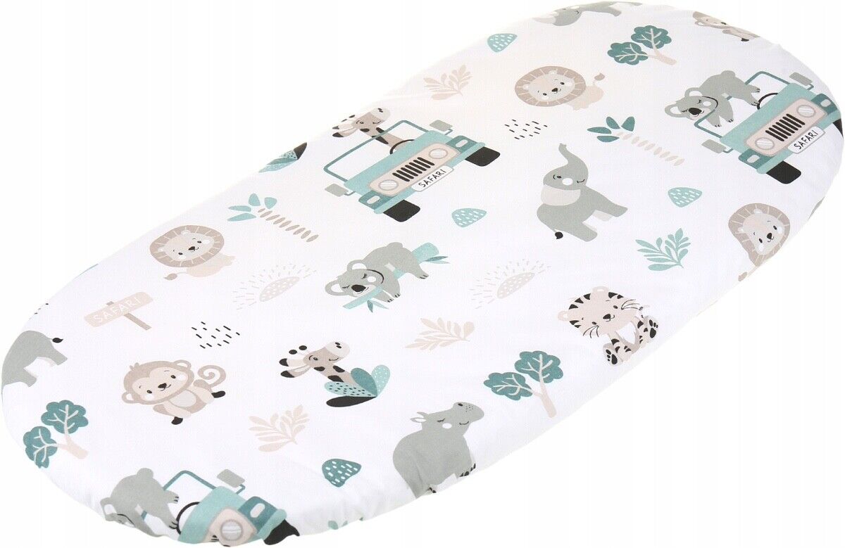 80x38cm Fitted Sheet 100% Cotton for Baby Moses Basket Pram Bassinet On Safari