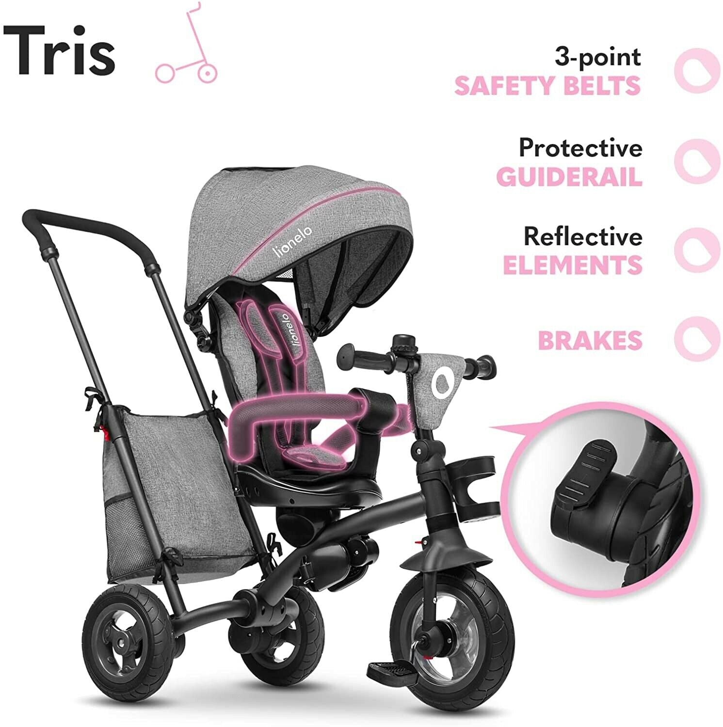 Bike Stroller Tricycle With Bag Lionelo Tris Stone Grey 2 In 1