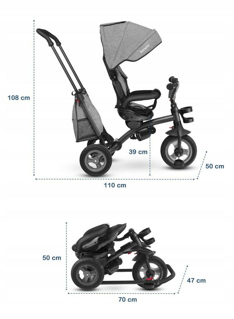 Bike Stroller Tricycle With Bag Lionelo Tris Stone Grey 2 In 1