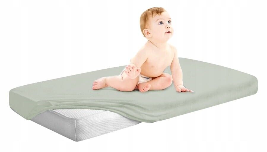 Jersey Fitted Sheet Stretchy Soft 100% Cotton for Baby Cot 120x60cm Light Sage