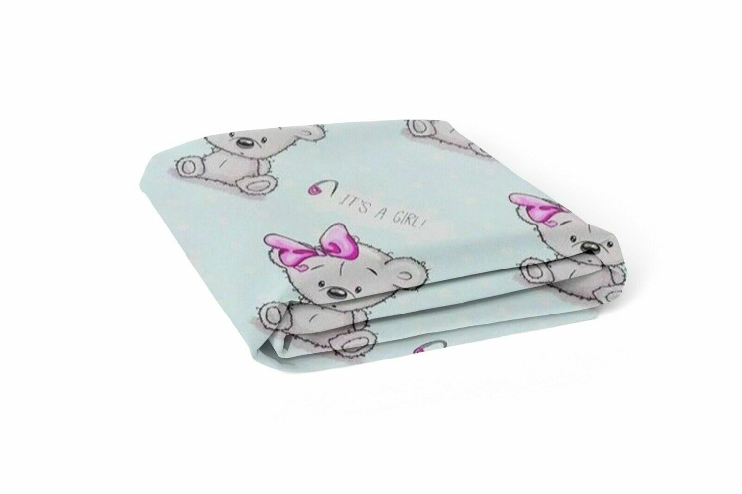 100%COTTON BABY BED FITTED SHEET PRINTED DESIGN FIT COT 120x60cm Teddy Girl Mint