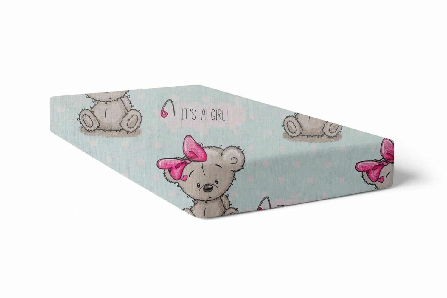 100%COTTON BABY BED FITTED SHEET PRINTED DESIGN FIT COT 120x60cm Teddy Girl Mint