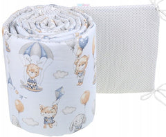 Padded Cot Liner  180cm fit Cot 120x60cm 100% Cotton Baby Nursery Walk In The Clouds/Grey Dots - MyHappy Baby
