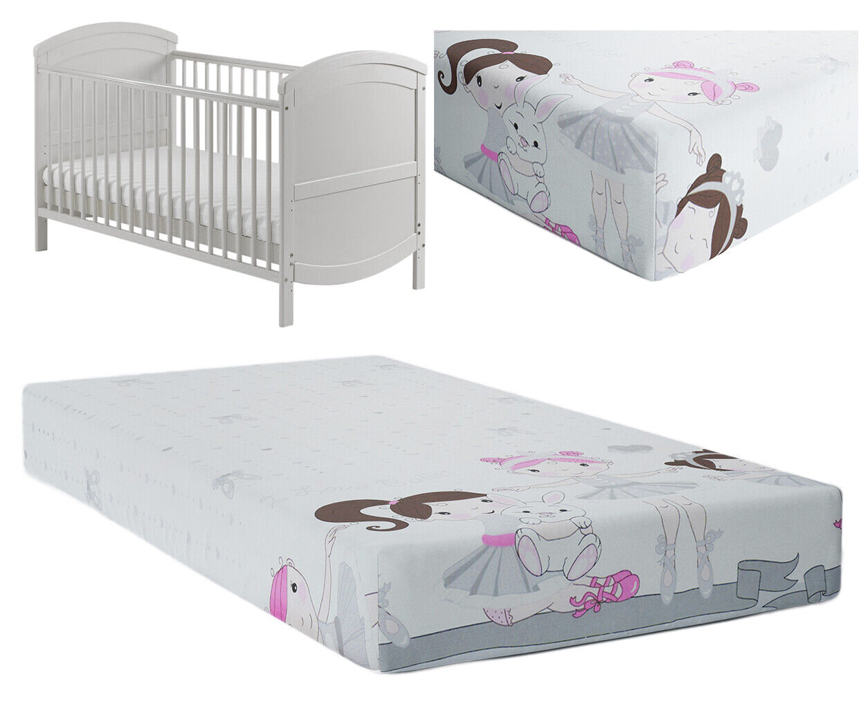 Baby Fitted Cot Sheet 100% Cotton Mattress 120x60cm Ballerina Grey